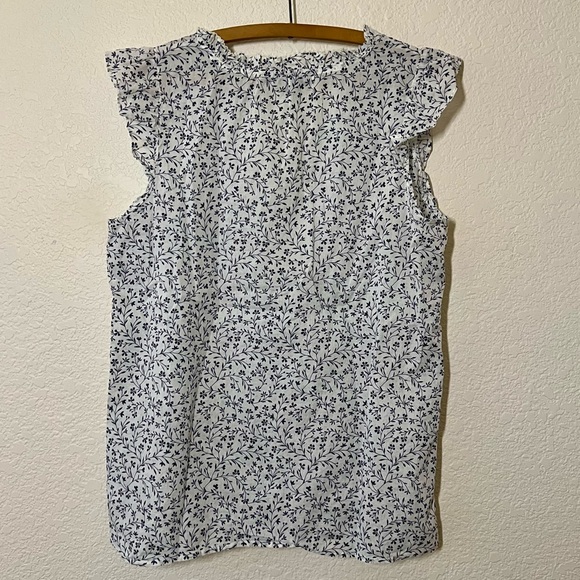 Womens Talbots White Floral Print Lace Trim Blouse Size Medium - Picture 2 of 5